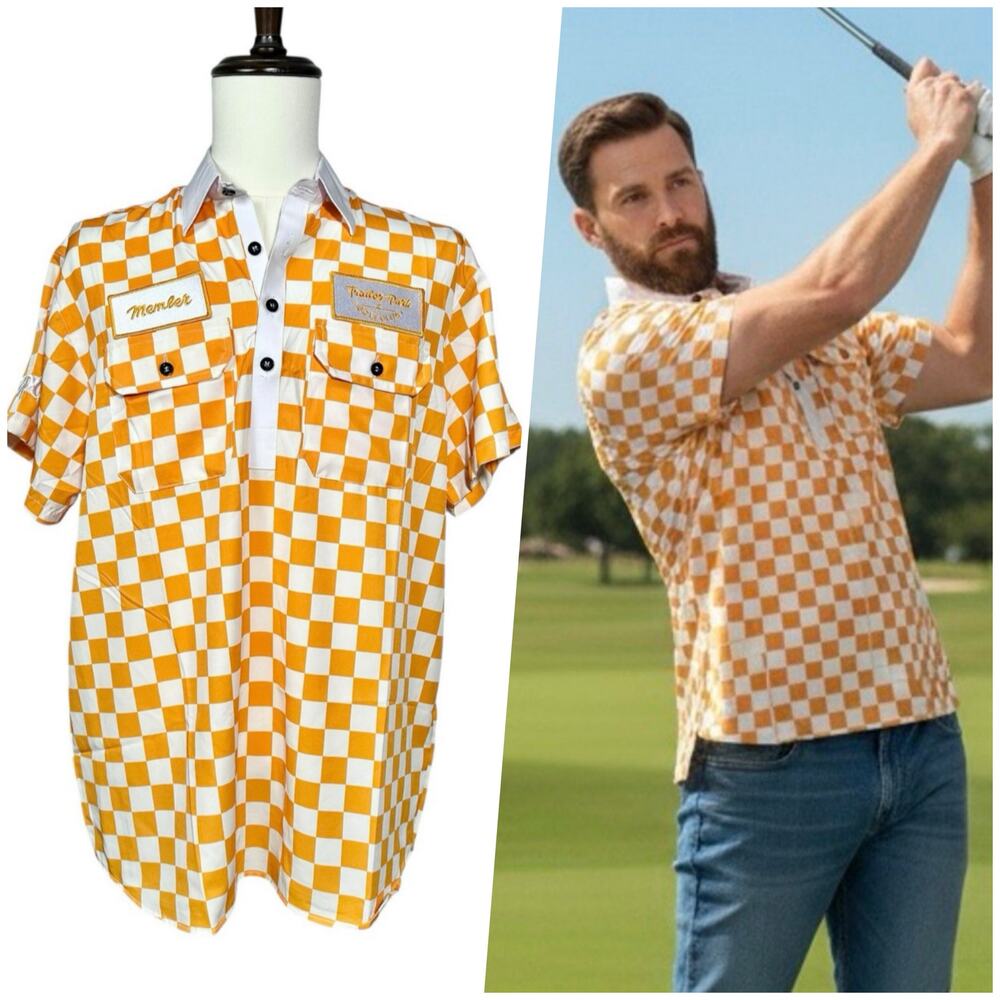 Trailer Park Golf Club | Men | Vol Gold Checker Member Golf Polo Shirt | Medium